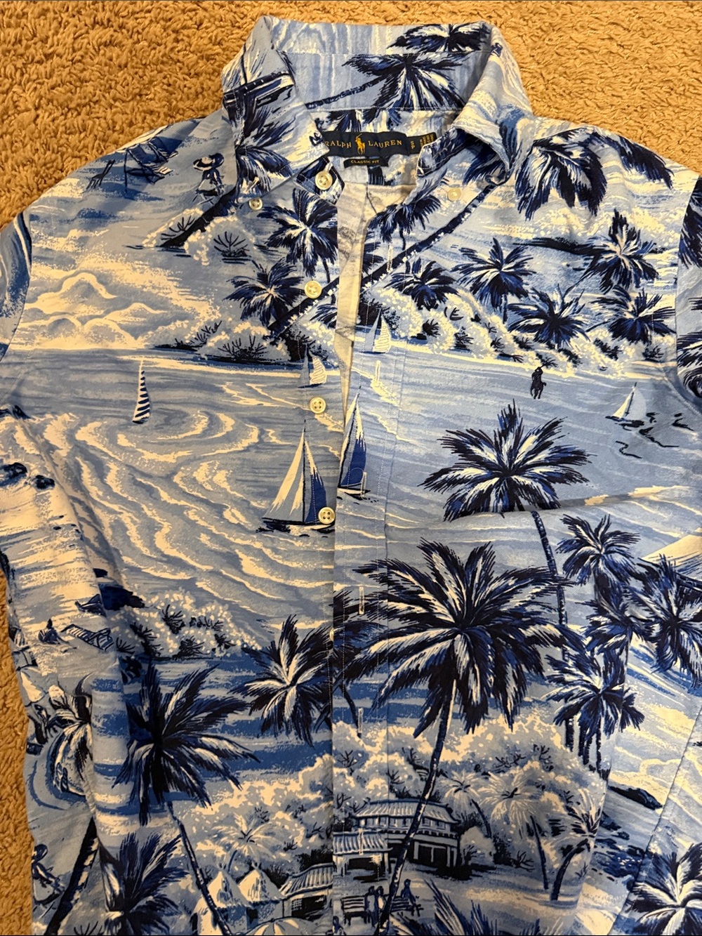 Ralph Lauren Light Blue & Navy Tropical Print Button-Down Shirt